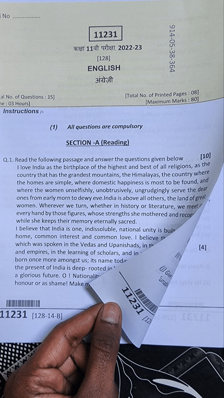 Mp Board Class 11th English SET B Paper 2023 कक्षा 11th अंग्रेज़ी Set