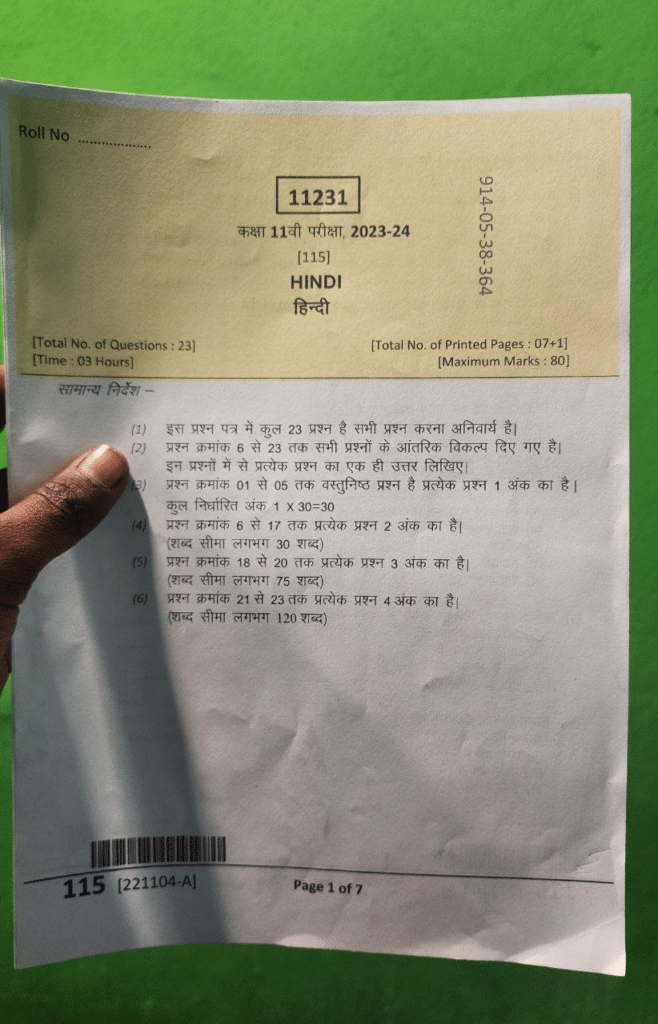Class 11th Hindi annual paper 2024