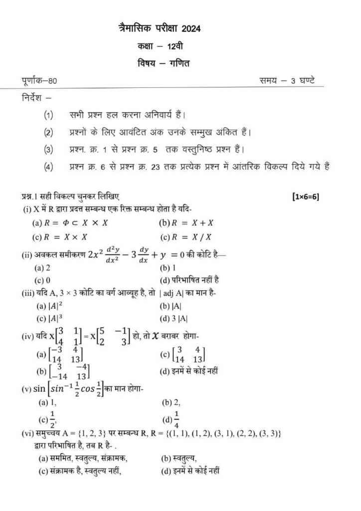 class 12th maths trimasik viral paper 2024