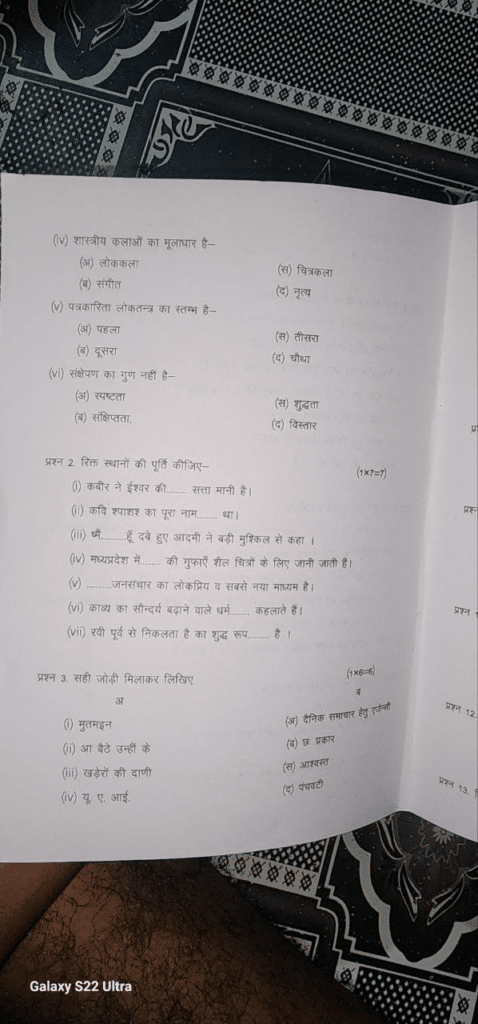 class 11th Hindi trimasik viral paper 2024