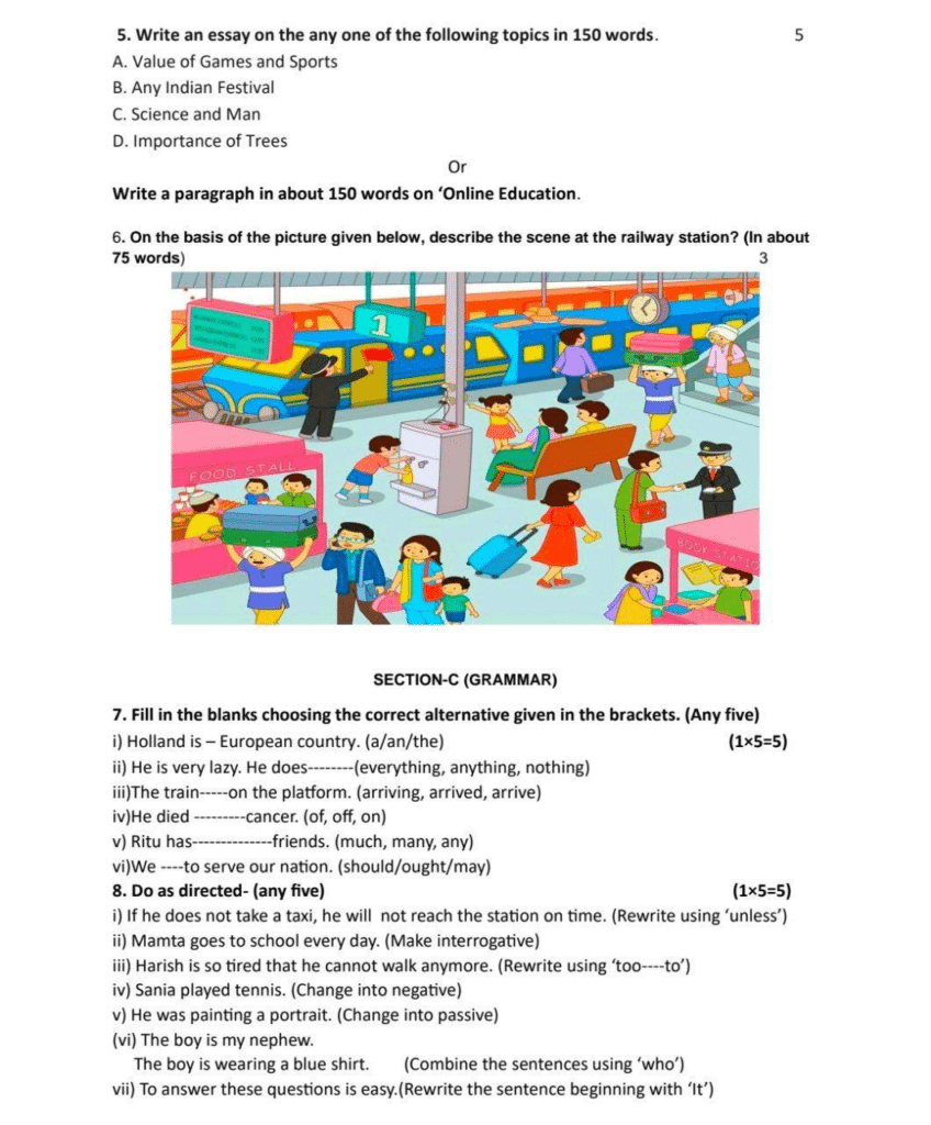 Class 10th English Pre Board Paper 2025