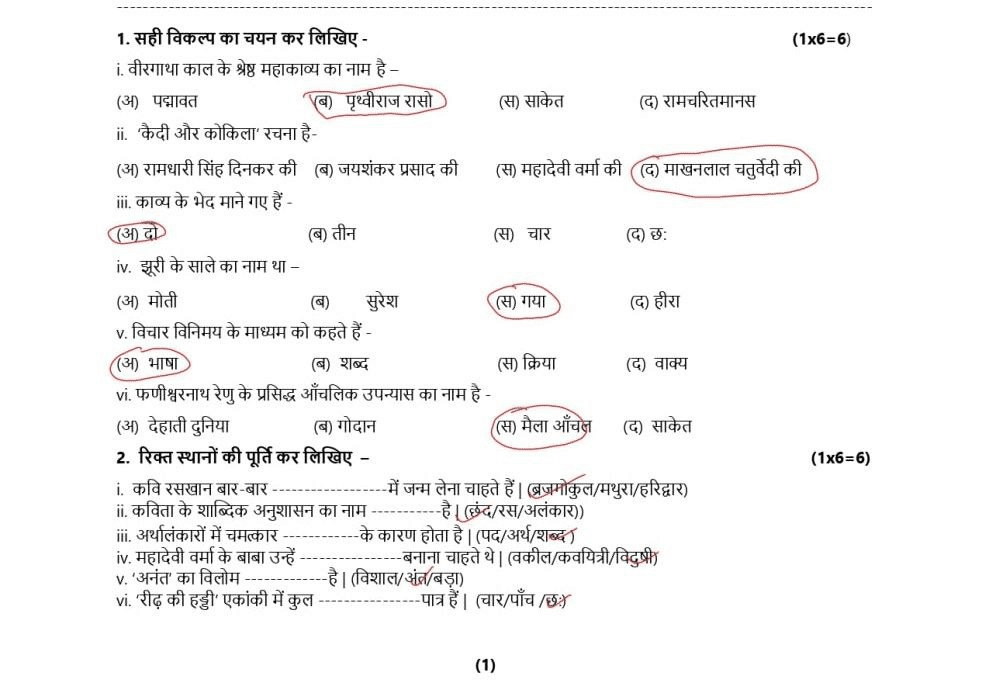 SET B Class 9th Hindi varshik Paper 2025