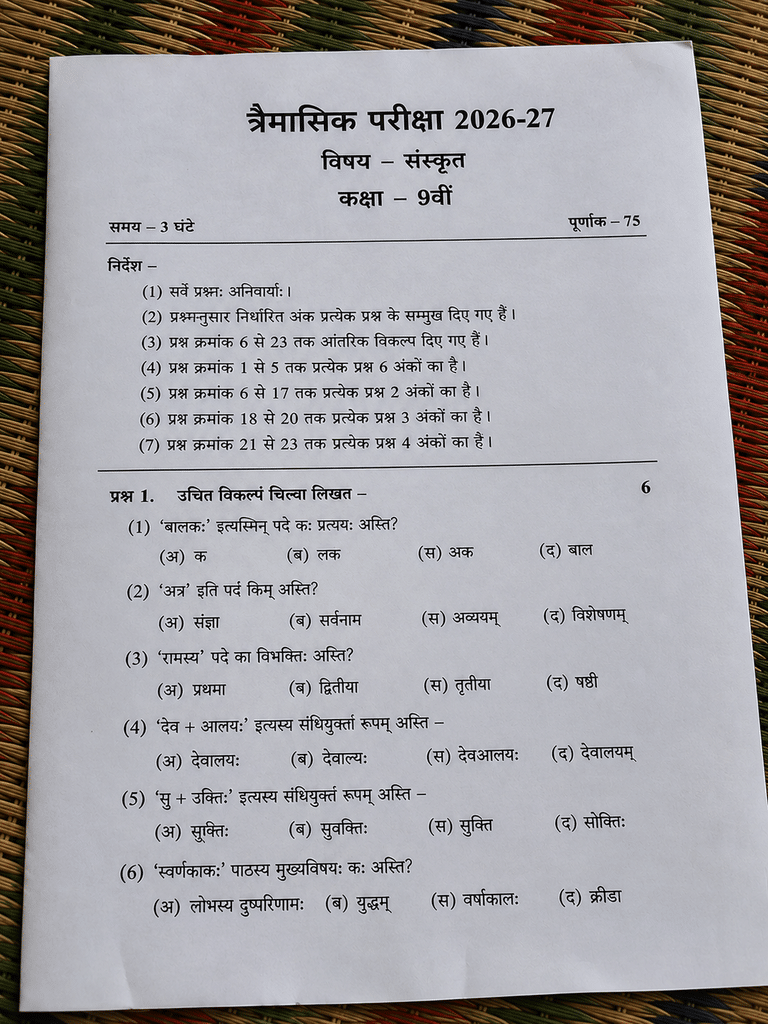 Class 9th Sanskrit Trimasik Paper 2026