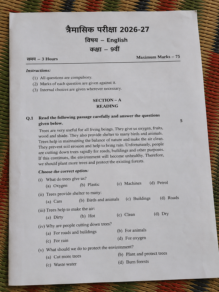 Class 9th English Trimasik Paper 2026